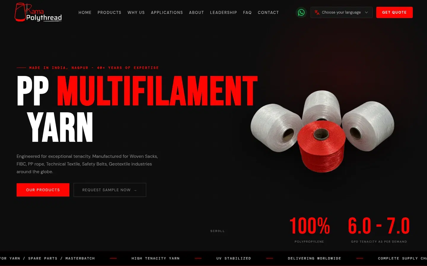 Rama Polythread live website homepage